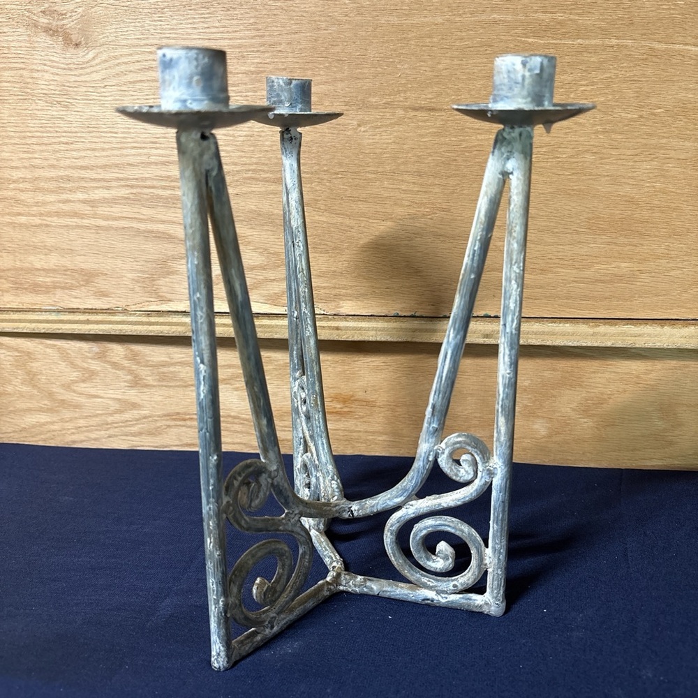 Elegant Patinated Metal Candle Holder